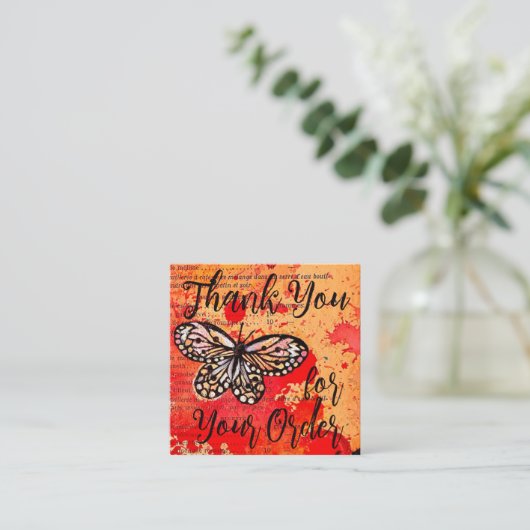 ご注文ありがとうございますレトロバタフライ割引 スクエア名刺 (スタンド正面)