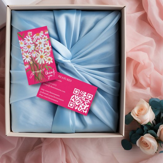 ご注文ありがとうございます可愛いデイジーブーケピンクQRコード 名刺