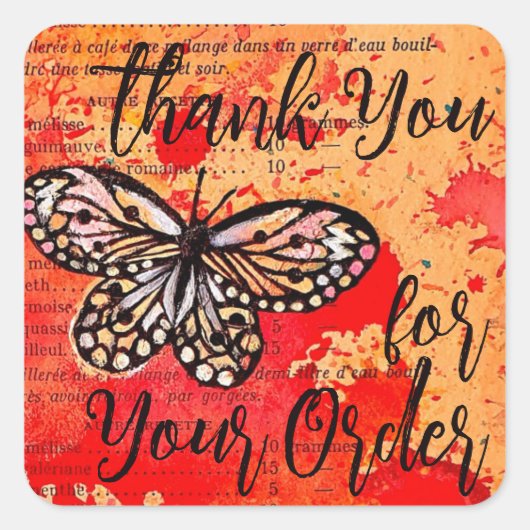 ご注文ありがとうございます可愛いバタフライウォーター色 スクエアシール (正面)