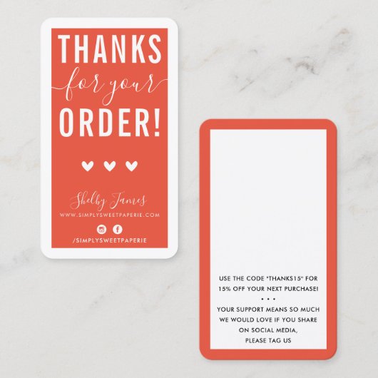 ご注文ありがとうございます挿入オレンジモダン 名刺 (正面/裏面)