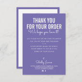 ご注文ありがとうございます白いインク紫 サンキューカード (正面/裏面)