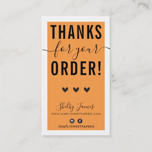 ご注文ありがとうございますINSERTはっきりした bright orange 名刺 (正面)