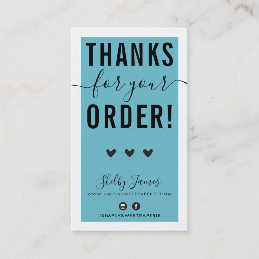 ご注文ありがとうございますINSERTターコイズ青 名刺 (正面)