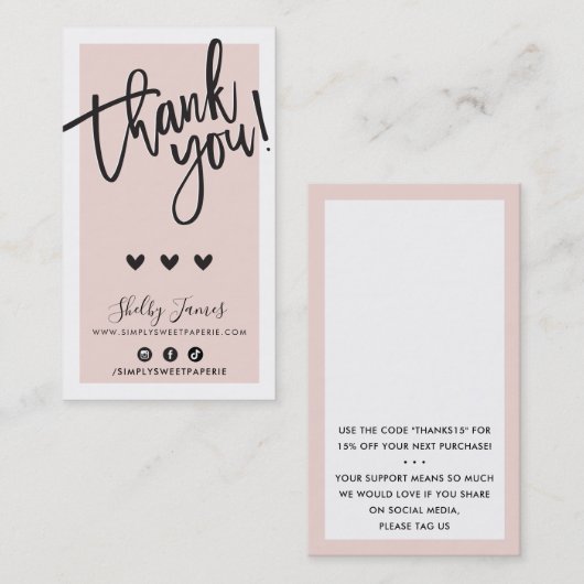 ご注文ありがとうございますINSERT社交赤面ピンク 名刺 (正面/裏面)