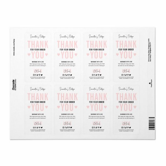 ご注文ありがとう ロゴ フェミニンピンク パッケージ ラベル (フルシート)