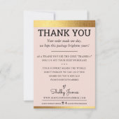 ご注文いただきありがとうございますモダン金ゴールドフォイルエッジピンク サンキューカード (正面)