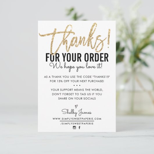 ご注文いただきありがとうございますモダン黒金ゴールド サンキューカード (スタンド正面)