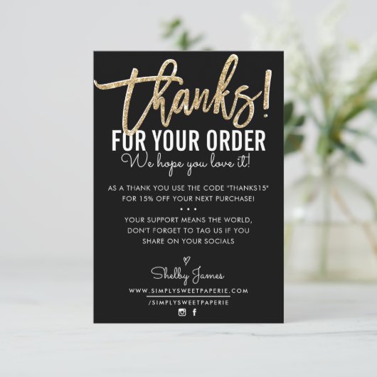 ご注文いただきありがとうございますモダン黒金ゴールド サンキューカード (スタンド正面)