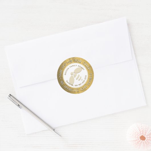 ご注文いただきありがとうございます金ゴールドビー養蜂名 ラウンドシール (封筒)
