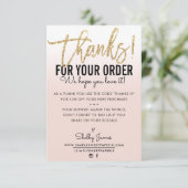 ご注文いただきありがとうございますINSERT金ゴールドグラデーション赤面 サンキューカード (スタンド正面)