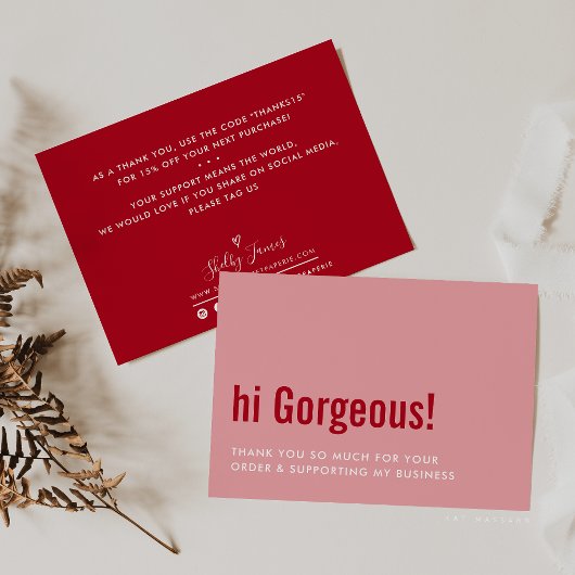 ご注文おもしろいはピンクの赤 サンキューカード