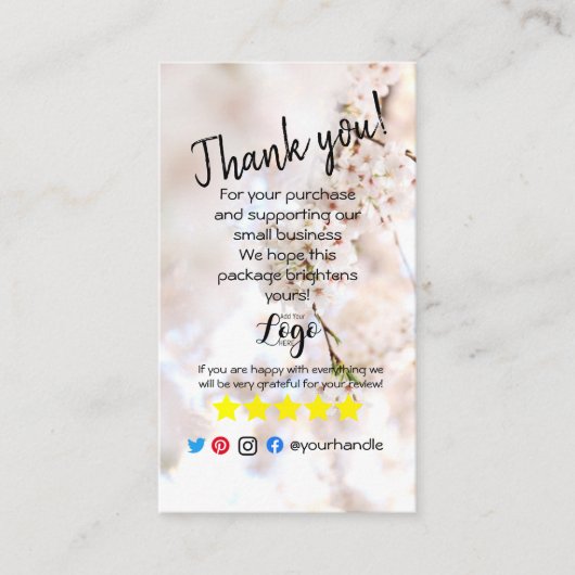 ご注文のロゴを追加感謝していするピンクの花を挿入 名刺 (正面)