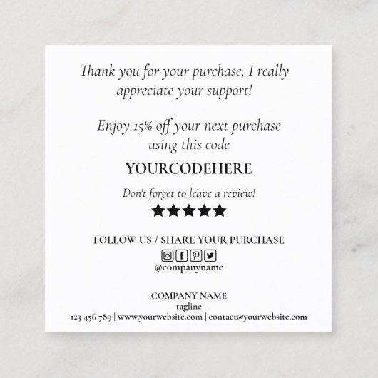 ご注文の感謝していためのクリスマスクラフトのスクリプト スクエア名刺 (裏面)