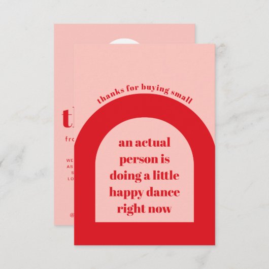 ご注文の感謝していレッドピンク、スモールビジネス エンクロージャーカード (正面/裏面)