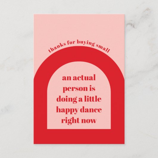 ご注文の感謝していレッドピンク、スモールビジネス エンクロージャーカード (正面)