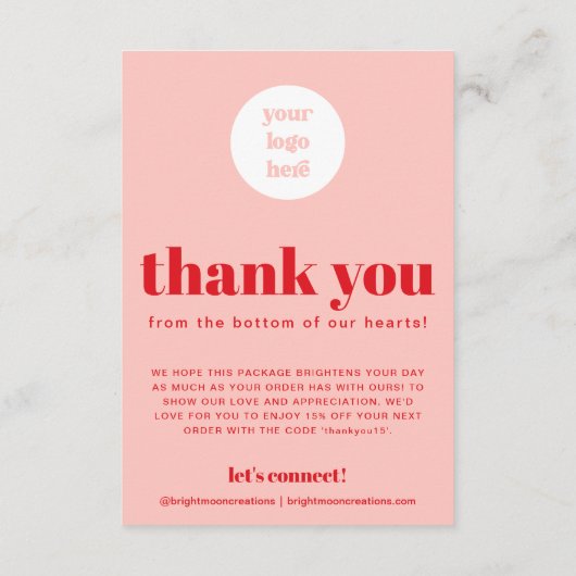 ご注文の感謝していレッドピンク、スモールビジネス エンクロージャーカード (裏面)