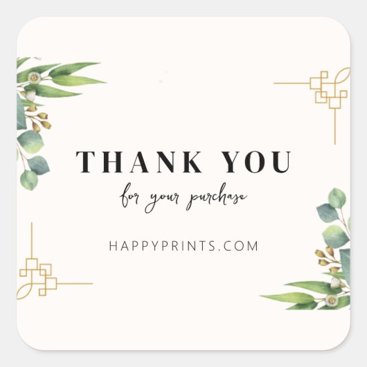 ご注文の感謝してい編集可能なフローラ スクエアシール (正面)