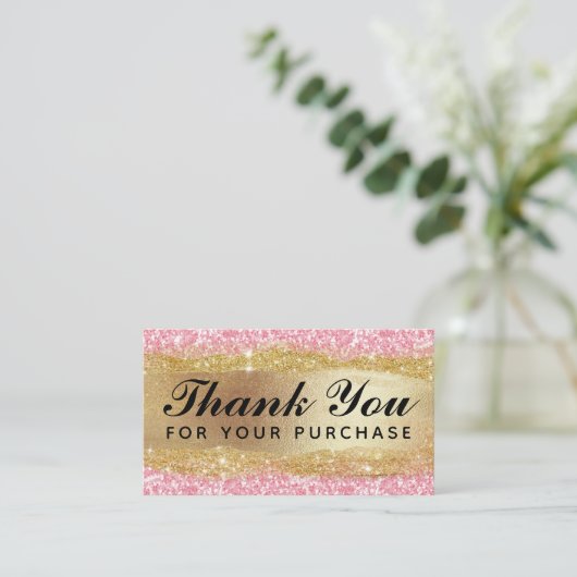ご注文カードありがとうございますピンクグリッター金ゴールド 名刺 (スタンド正面)