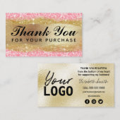 ご注文カードありがとうございますピンクグリッター金ゴールド 名刺 (正面/裏面)