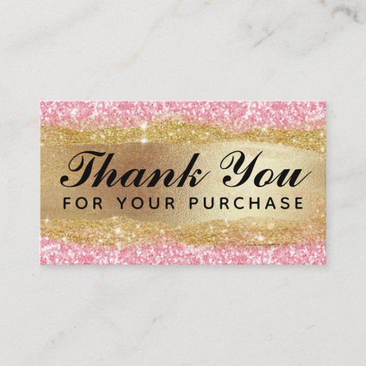 ご注文カードありがとうございますピンクグリッター金ゴールド 名刺 (正面)