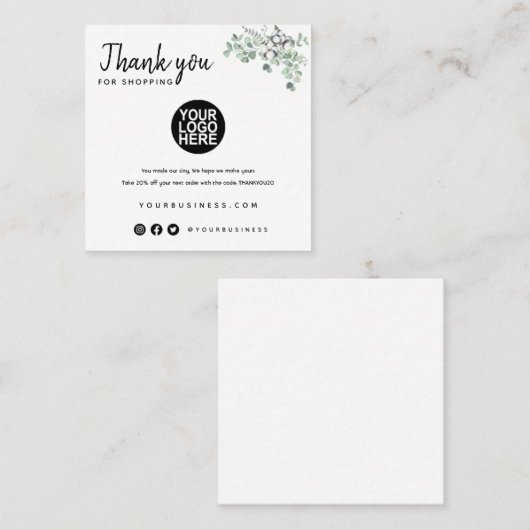 ご注文カードテンプレート小バスありがとう スクエア名刺 (正面/裏面)