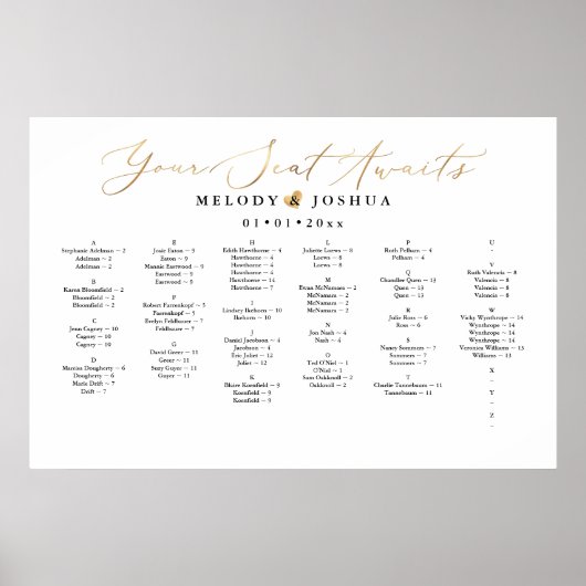 ご着席をお待ちしています  -  アルファベット順の着席表 ポスター (正面)