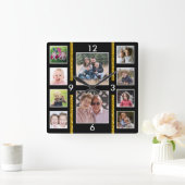 ご自分で10人分の家族の写真を作成黒 スクエア壁時計 (ホーム)