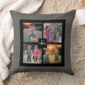 ご自分のファミリーフォトコラージュの灰色のバーラップを作成 クッション (ブランケット)