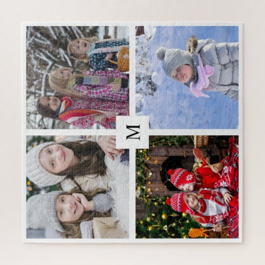 ご自分の家族の写真のコラージュを作成モノグラムのする ジグソーパズル (縦)