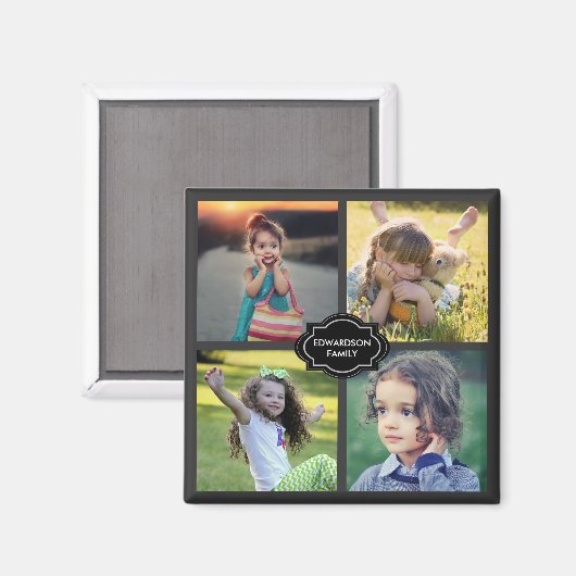 ご自分の家族の写真のコラージュを作成モノグラムのする マグネット (正面/裏面)