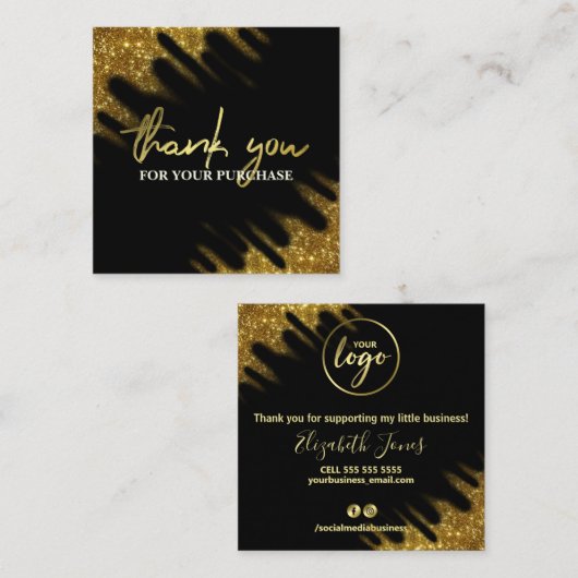 ご購入いただきありがとうございましたブラック金ゴールドグリッター スクエア名刺 (正面/裏面)
