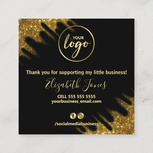ご購入いただきありがとうございましたブラック金ゴールドグリッター スクエア名刺 (裏面)