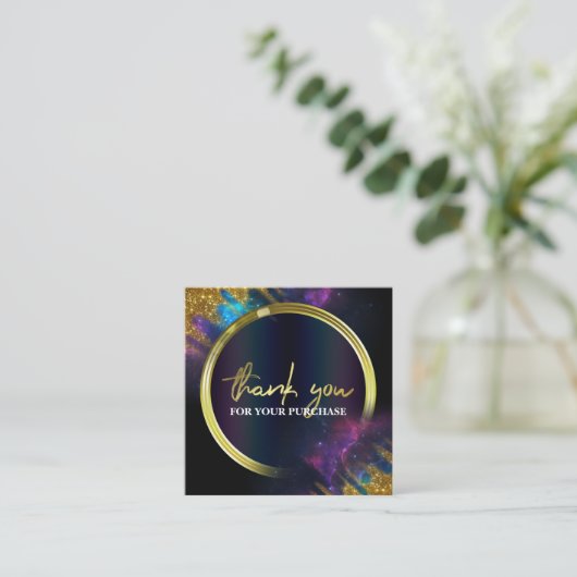 ご購入いただきありがとうございます銀河系グリッターブラック スクエア名刺 (スタンド正面)