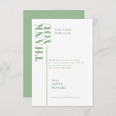 ご購入いただきありがとうございます。セージ・グリーンとホワイト サンキューカード (正面/裏面)