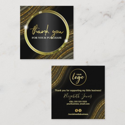 ご購入いただき、ありがとうございますグリッター金ゴールド スクエア名刺 (正面/裏面)