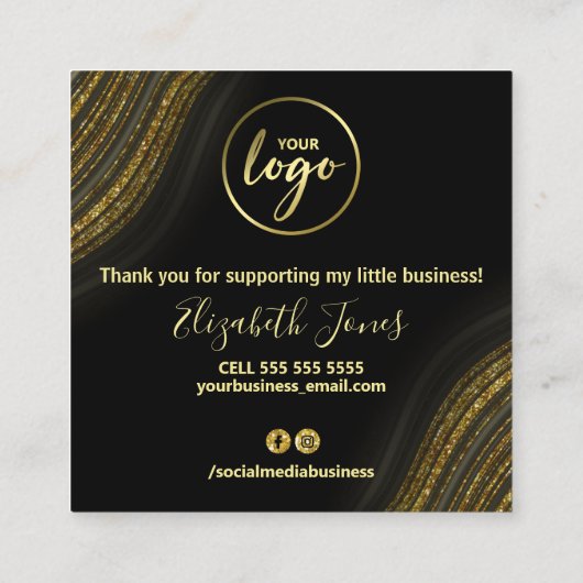 ご購入いただき、ありがとうございますグリッター金ゴールド スクエア名刺 (裏面)