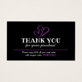 ご購入いただき、ありがとうございます暗い赤紫色ハート割引カード (正面)