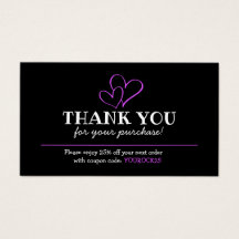 ご購入いただき、ありがとうございます暗い赤紫色ハート割引カード