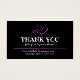 ご購入いただき、ありがとうございます暗い赤紫色ハート割引カード