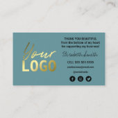 ご購入いただき、ありがとうございます。ティール(緑がかった色)インク金ゴールド 名刺 (裏面)