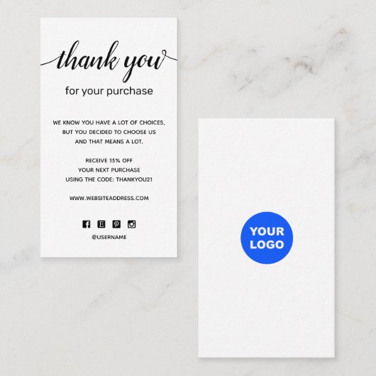 ご購入シンプルいただきありがとうございますロゴの追加 名刺 (正面/裏面)