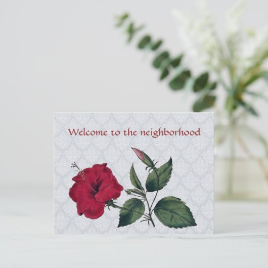 ご近所にようこそ、赤いハイビスカス ポストカード (スタンド正面)