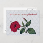 ご近所にようこそ、赤いハイビスカス ポストカード (正面/裏面)