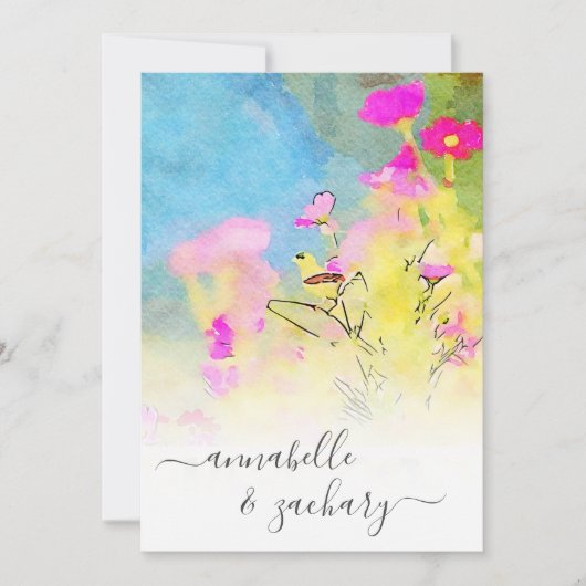 *～* ご返信 - QR ウォーターカラー バード フローラル AR15 ウェディング 招待状 (正面)