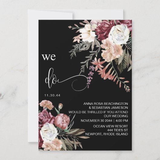 *~* ご返信QR 花のマーブルのロゼ ピオニー AR15 ウェディング 招待状 (正面)