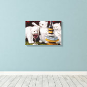 ご馳走の三匹の幸せな子猫 キャンバスプリント (インサイチュ (ウッドフロア))