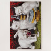 ご馳走の三匹の幸せな子猫 ジグソーパズル (縦)