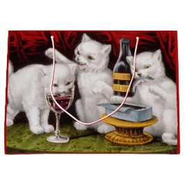 ご馳走の三匹の幸せな子猫 ラージペーパーバッグ