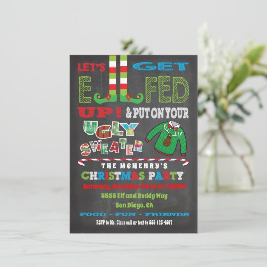 さあクリスマのパーティー小妖精や小人 招待状 (スタンド正面)