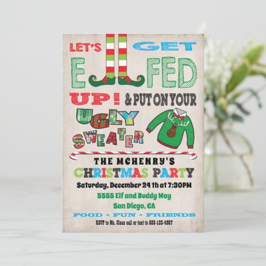 さあクリスマのパーティー小妖精や小人 招待状 (スタンド正面)